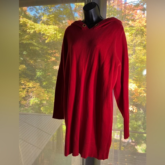 Michael Kors Dresses & Skirts - Michael Kors beautiful red color sweater/dress with hoodie. Very comfortable L